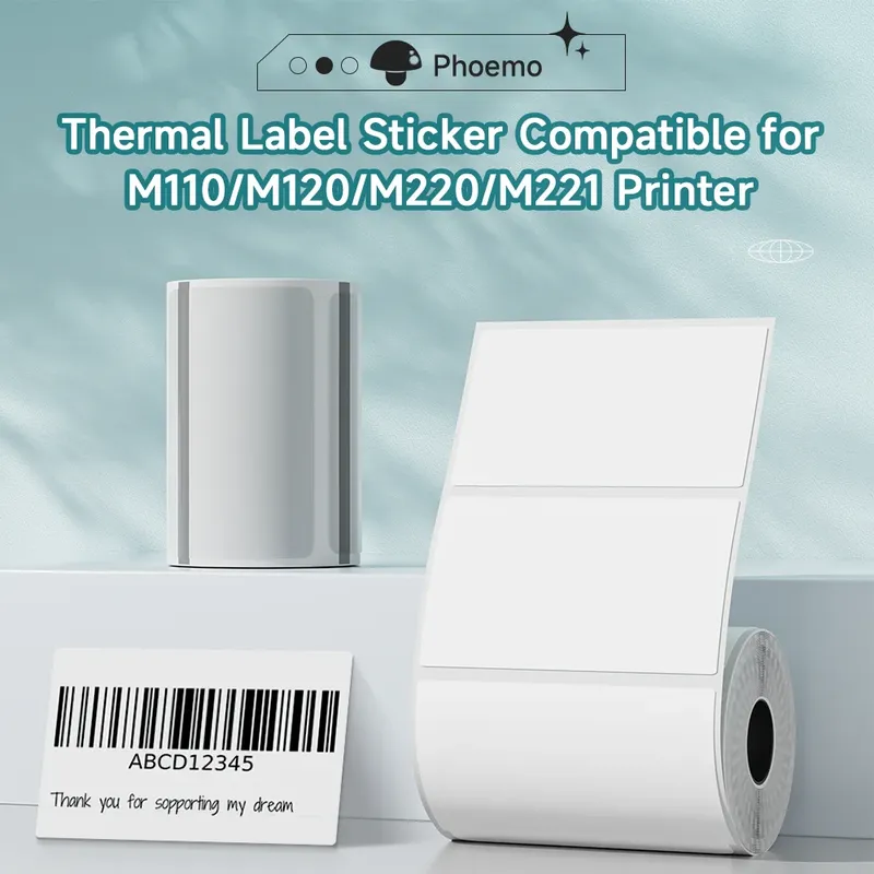 Phomemo Papier Mehrzweck-Thermoetikett für M110 M200 M220 Etikettendrucker, selbstklebendes Papier, rundes, quadratisches, bedruckbares Aufkleberpapier