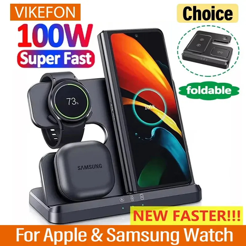 100 W 3 in 1 kabelloser Ladeständer für Samsung Fold 4 3 S22 Ultra Galaxy Watch 5 4 3 Active 2/1 Buds Schnellladestation