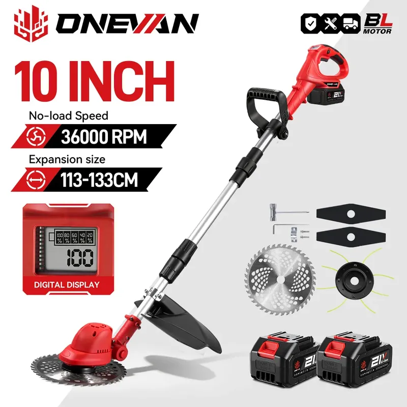 ONEVAN 10 Zoll bürstenloser elektrischer Rasenmäher 36000 U/min Akku-Rasentrimmer Cutter Garten Elektrowerkzeug für Makita 18 V Batterie Pin