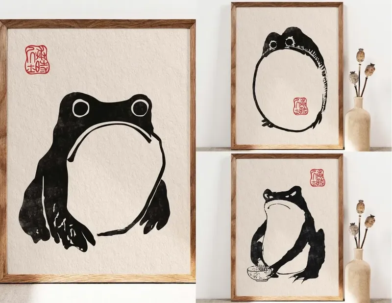 Vintage Tier Wand kunst japanische Schwarz-Weiß-Druck Bilder Wohnkultur Geschenke Matsumoto Hoji lustige Frosch Leinwand Malerei