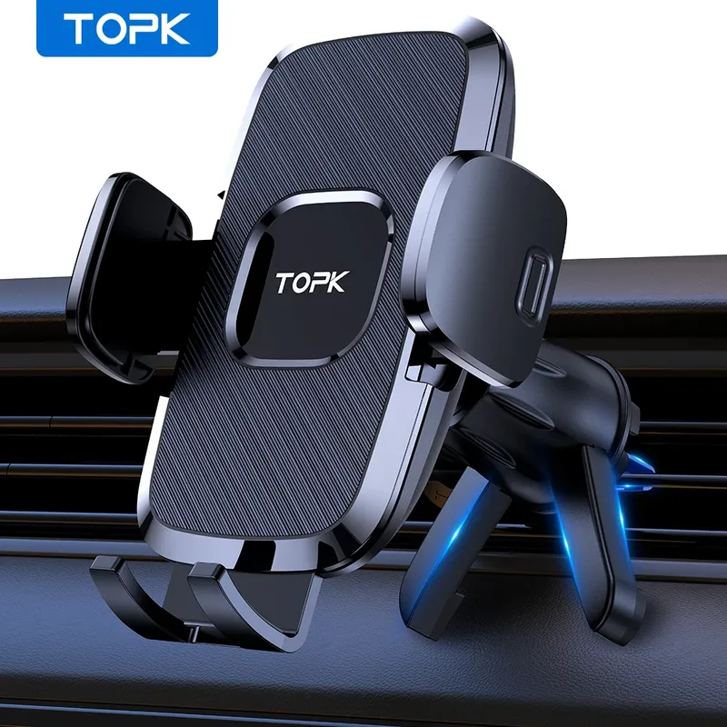 TOPK Autotelefonhalter Lüftungsschlitze Autotelefonhalterung Upgrade Hakenclip Schwerkraft, Aluminium-Autohalterung für iPhone 15 14 13 12 11 Pro Max