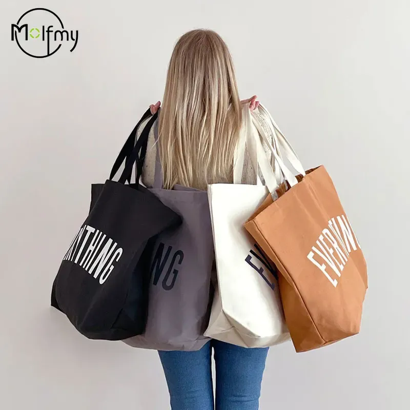 Große Kapazität Leinwand Einkaufstasche Extra Buchstaben Mode Strand Totes Taschen Wiederverwendbare Reise Einkaufen Handtasche Einkaufstasche Bolsos Mujer