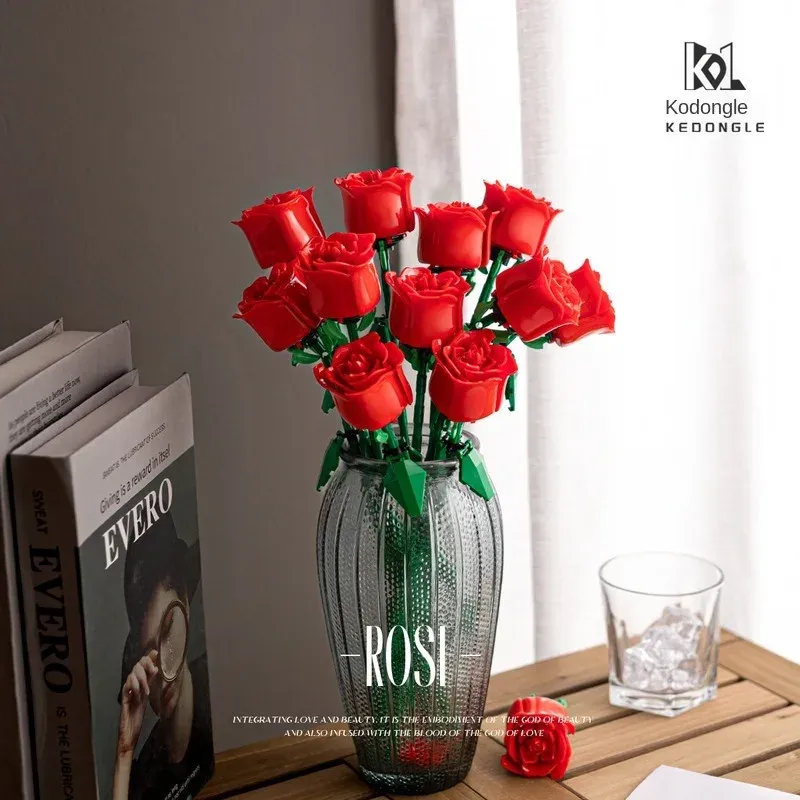Valentinstag Rose Bausteine unsterblicher Blumenstrauß Puzzle Puzzleteile Spielzeug Spielzeug Geschenk Dekorationen