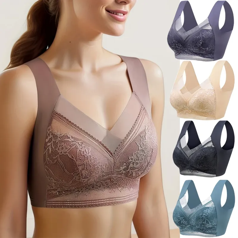 L-6L Frauen Große Bh Push-Up Eis Seide Nahtlose obermaterial Bralette Spitze Drahtlose Sommer Bhs Plus Größe Top Dessous Unterwäsche 15019
