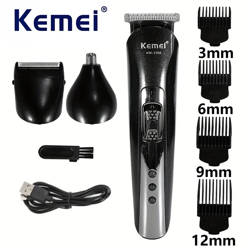 Kemei KM-1506 3-in-1-Elektrorasierer, USB-Aufladung, Haarschneider, elektrisch, wiederaufladbar, professionelle Nasenrasiermaschine