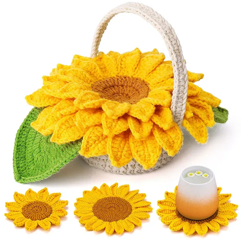 KRABALL Häkel-Untersetzer-Set mit Anleitung, Strickgarn, Fadennadeln, Haken, einfaches Strickzubehör-Set, DIY-Bastelbedarf