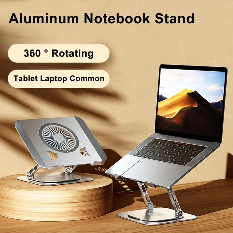 Laptopständer 360° °   Drehbarer Tablet-Kühlständer aus Aluminiumlegierung mit klappbarem Lüfter, Kühlerunterstützung, rutschfest, für 7–17 Zoll