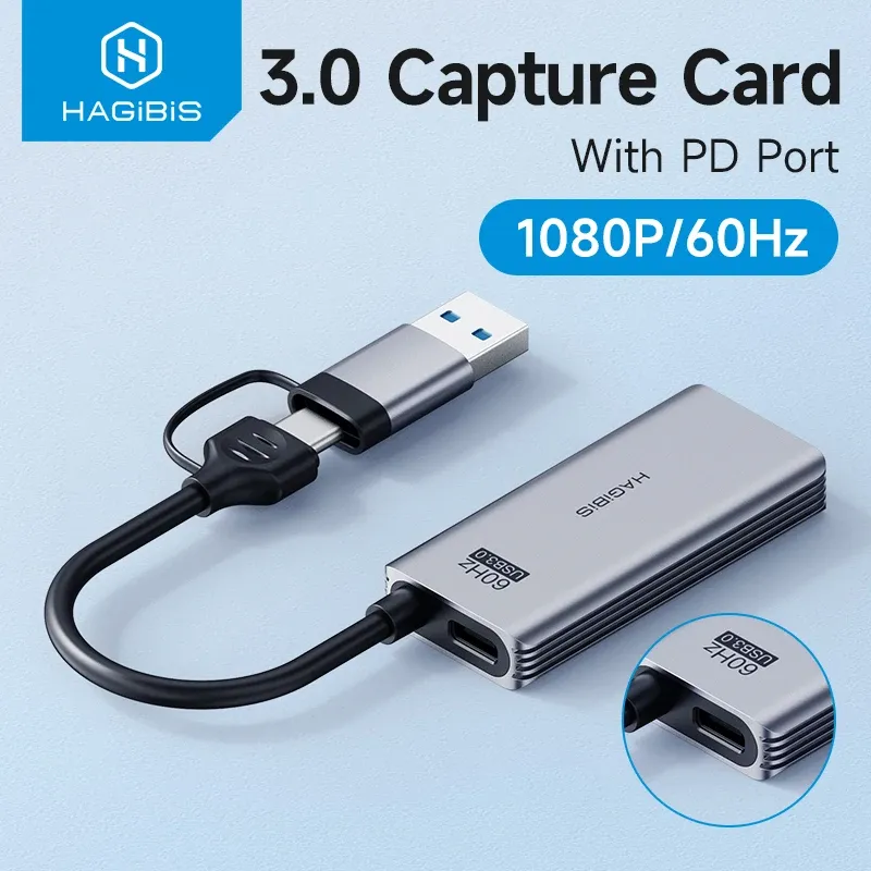 Hagibis USB 3.0 Videoaufnahmekarte mit 100 W PD für Meta Quest 3 iPad HDMI zu USB/Typ-C Gaming Live-Streaming-Videorecorder