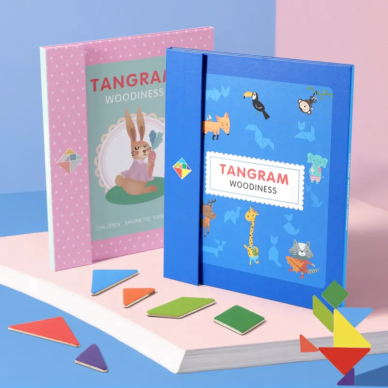 Magnetisches Tangram-Block-Puzzlespiel aus Holz für Kinder – Montessori-pädagogisches Intelligenz-Puzzle, Geschenk für Kinder