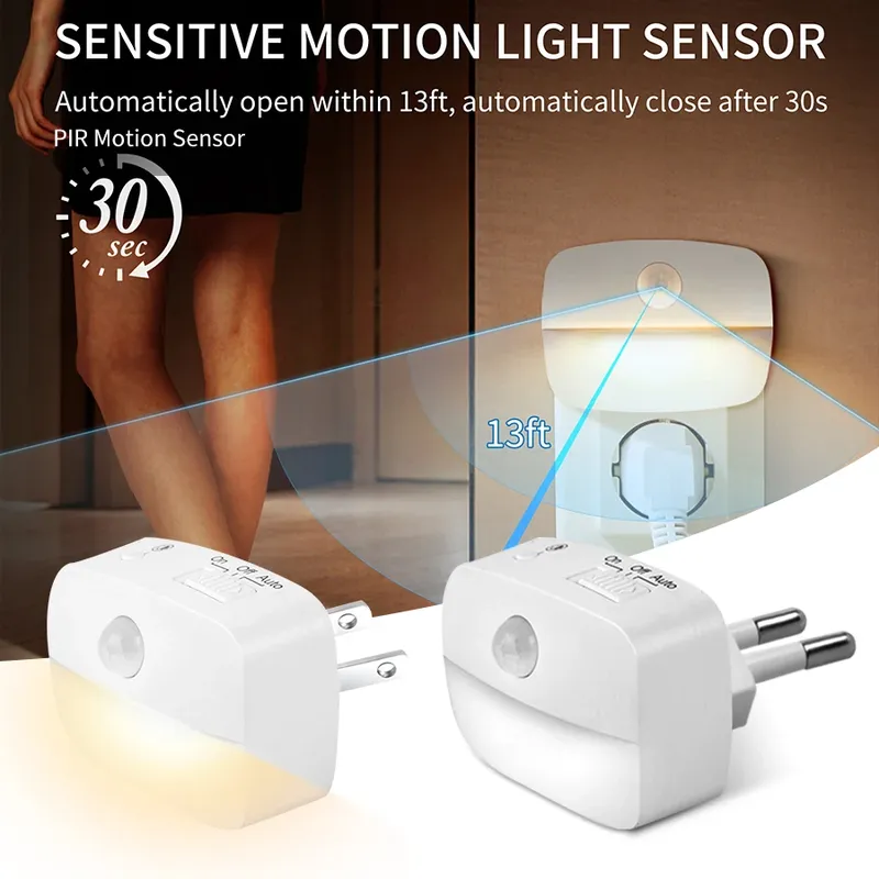 EU UNS Stecker Lampe Nachtlicht LED Nachtlicht Motion Sensor Für Kinder Schlafzimmer Dekoration Flur Treppen WC Nacht Lampe
