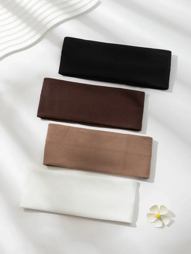 4Pcs Einfache Mode Frauen Einfarbig Elastische Haarbänder Nette Gesicht Waschen Make-up Haar Band Vintage Sport Laufen Yoga stirnbänder