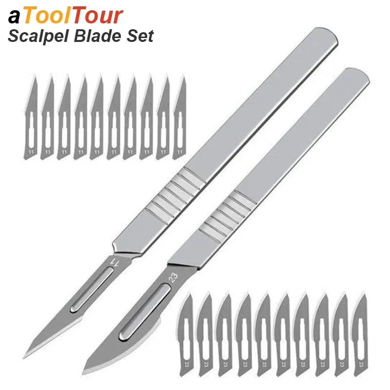 Schreibwarenmesser, Skalpellklinge, 27, chirurgischer Griff, Set, professioneller Schneider, Handwerk, Kohlenstoffstahl, Metallbox, offen, DIY-Multitool