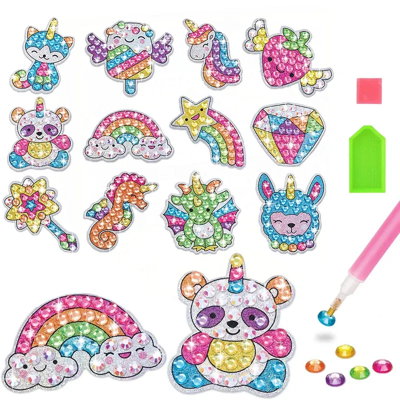 12er-Erstellen eines großen Edelsteins, Diamant-Malerei-Aufkleber-Set, Kunsthandwerk, Mädchen, Jungen, Einhorn, Tier, Sealife, magisches Mosaik, Punkt, klebrige Spielzeuge, Geschenke