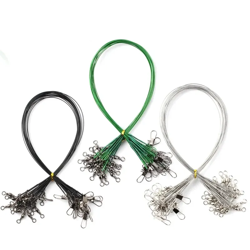 20 stücke Anti Biss Stahl Angelschnur Stahl Draht Führer Mit Wirbel Angeln Zubehör Blei Kern Leine Angeln Draht 15CM-50CM