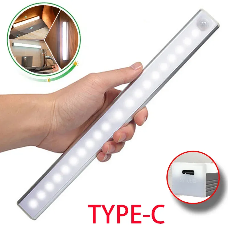 Motion Sensor Licht Drahtlose LED Nachtlicht Typ C Wiederaufladbare Licht Schrank Garderobe Lampe Treppe Hintergrundbeleuchtung Für Küche LED