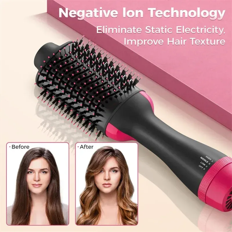 Haartrockner-Bürste für Damen, Haartrockner, Glätteisen, Lockenwickler, Massagegerät, 4-in-1, schnelle Erwärmung, einstufiger Volumizer, Heißluft-Haarbürsten