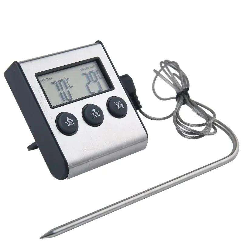 Digitales Küchenthermometer für Fleisch und Lebensmittel mit Timer-Funktion und Sonde für Ofen, Grill und BBQ