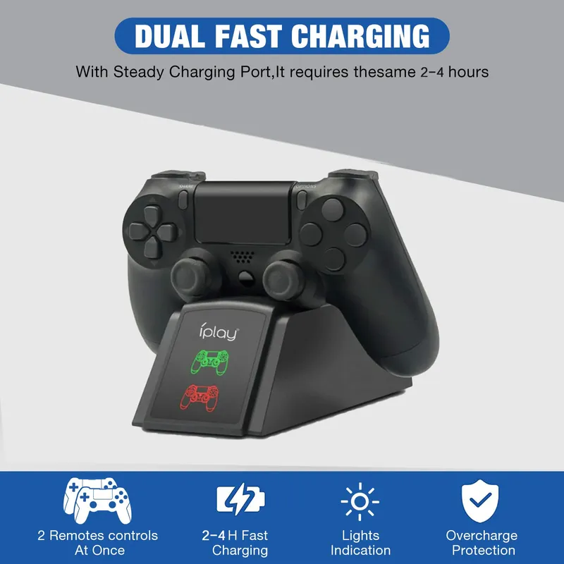 PS4-Controller, Schnellladestation, Dual-Ladestation mit Statusanzeige für Play Station 4/PS4 Slim/PS4 Pro