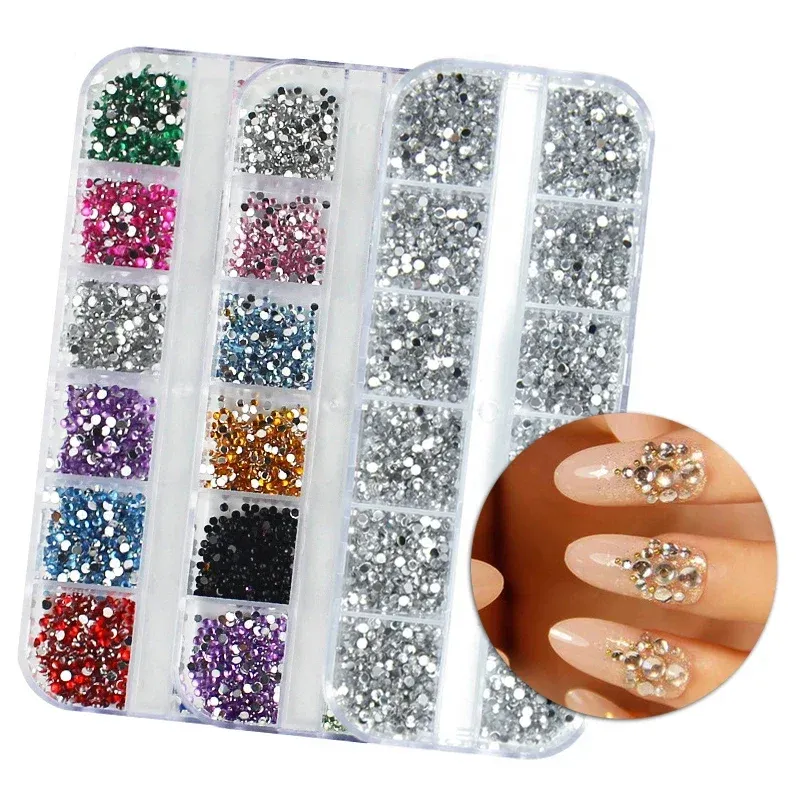 3000 Stück pro Box Nail Art Kristall-Strasssteine mit flacher Rückseite, 1,5 mm, 2,0 mm, schillernde Diamanten, Strass-Maniküre-Spitze, 3D-Dekoration