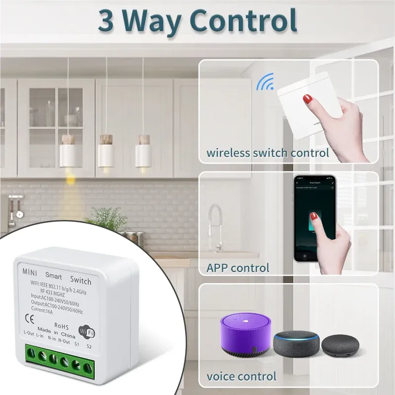 Tuya Smart WiFi-Schalter RF 433MHz Drahtlose Fernbedienung Smart Life APP Kompatibel mit Alexa Google Home Alice für LED-Beleuchtung