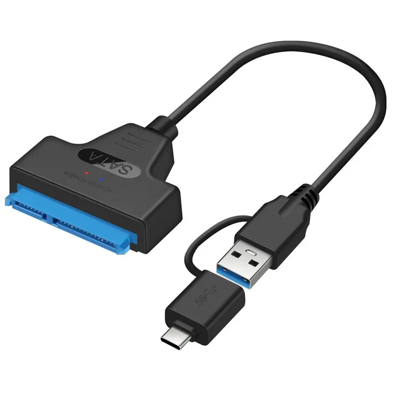 SATA auf USB 3.0/2.0/Typ-C-Adapter, SATA-Kabel, bis zu 6 Gbit/s, unterstützt 2,5 Zoll externe HDD SSD-Festplatte, 22-poliges SATA III-Kabel