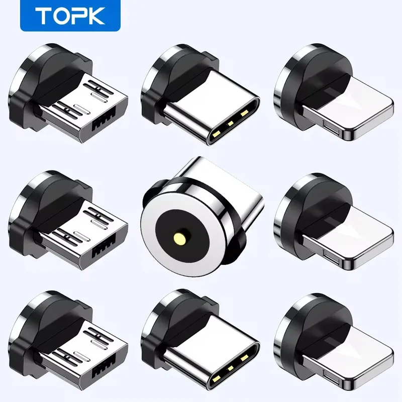 TOPK 5er-Pack Magnetstecker, universelles rundes Magnetkabel, Typ C, Micro-USB-Magnet, Ersatzteile für Mobiltelefone