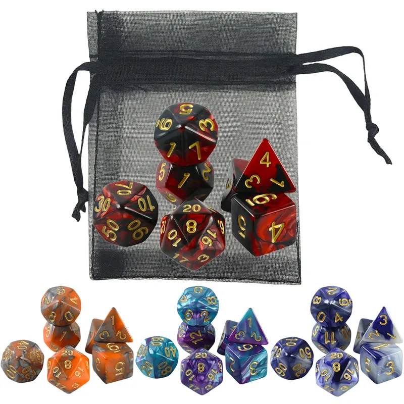 7 Stück DND Polyedrische Würfel Zweifarbige Würfel mit einer Tasche für Brettspiel DND RPG Rollenspielzubehör