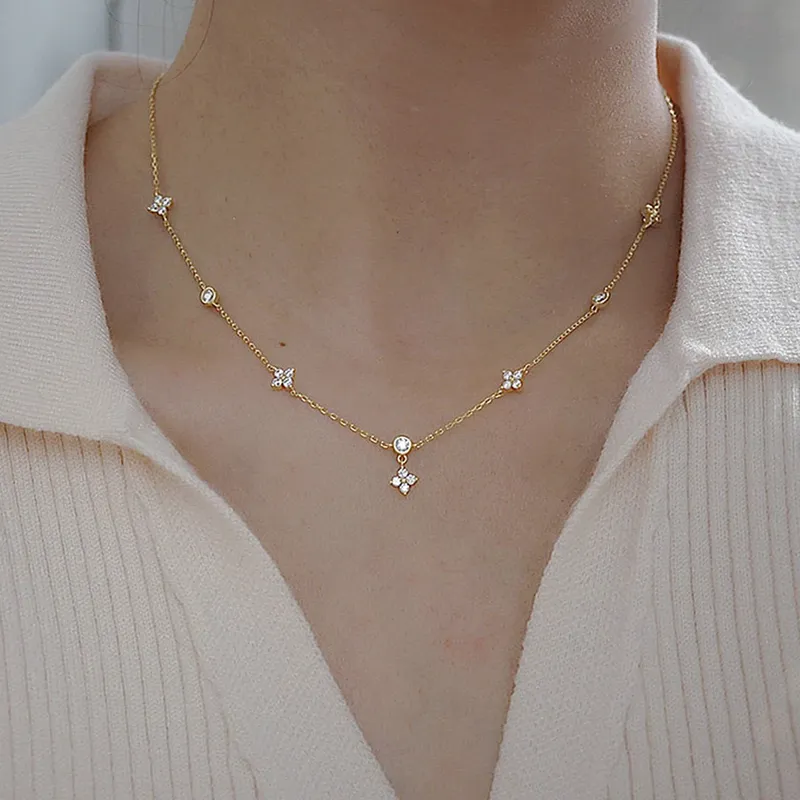 Yupsk Intarsien Zirkon Vierblättrige Blume Kette Halskette für Frauen Neue Nische Licht Luxus Heiße Mode Collares Halsband Zubehör
