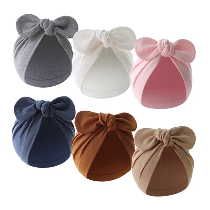 Niedliche Hasenohren Baby-Turban-Mütze, einfarbig, Säuglings-Beanie-Mütze für Mädchen und Jungen, weiche Baumwolle, indische Mütze, Kleinkind-Mütze, Kopfbedeckung