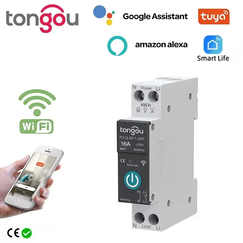 Tuya wifi smart stromschalter 1p 63a din schiene für smart home fernbedienung wifi schalter per app tongou kostenloser versand