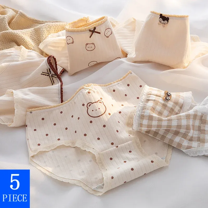 5 Teile/satz Cartoon Nette Bär Baumwolle Frauen Höschen Atmungsaktive Unterwäsche Mädchen Briefs Mittlere Taille Weiche Weibliche Dessous Sexy Dessous
