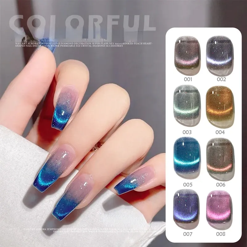 Blue Crystal Cat Eye Regenbogen Magnetischer Gel Nagellack Kleber Vielfalt Kleber Nail Art Glänzender Lack UV Gel für Nail Art Design