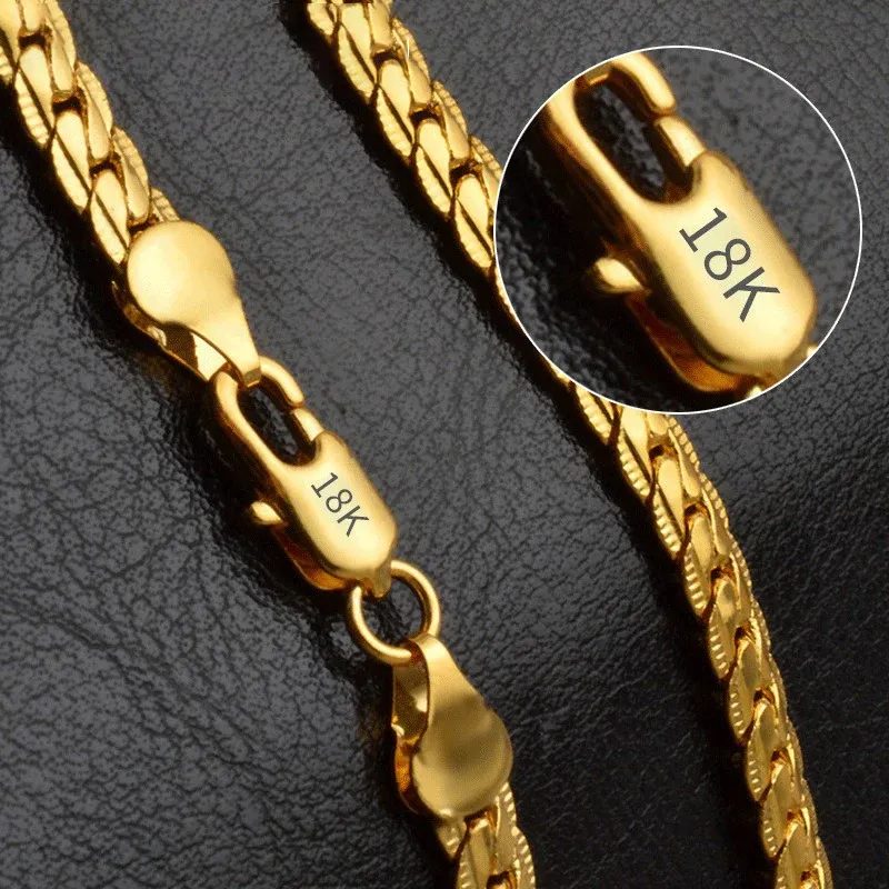 18K Gold/Silber Farbe 6mm Seitlich Halskette 8/18/20/24 Zoll Kette Für Frau Männer Mode Hochzeit Verlobung Schmuck