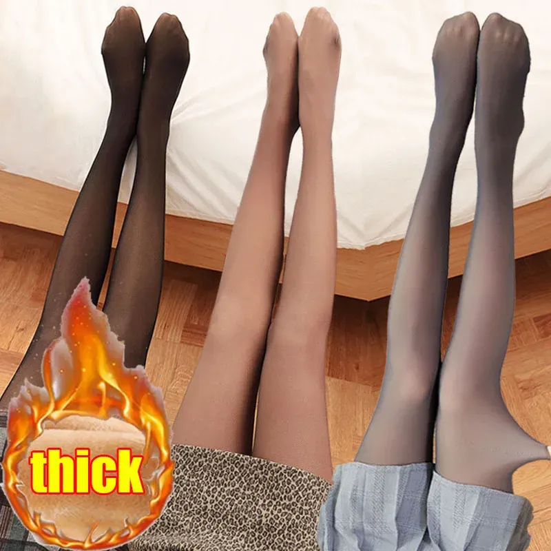 Damen-Thermo-Leggings, isolierte Strumpfhosen, mit Fleece gefüttert, hohe Taille, Elastizität, dicker Plüsch, Damen-Strumpfhose, Winter unter 70 kg
