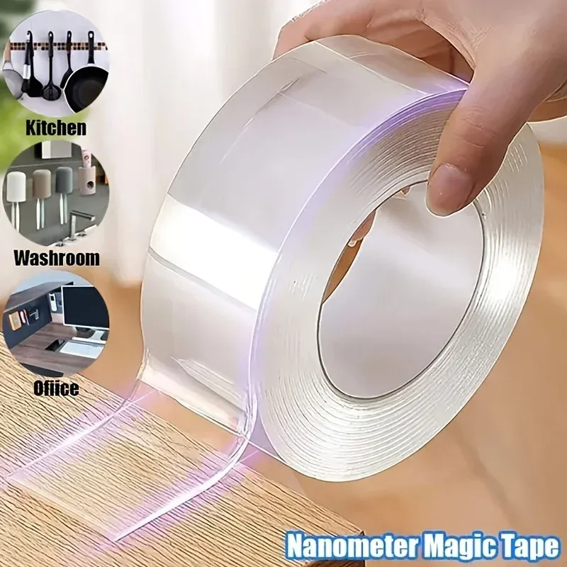 5 m Doppelkontakt-Nano-Klebeband, leistungsstarker, extra starker Klebstoff für Küche und Badezimmer, wasserdichtes und reinigbares Werkzeug