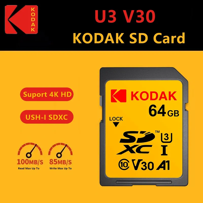KODAK SD-Karte, Hochgeschwindigkeits-SD-Karte, U3, Klasse 10, 256 GB, 128 GB, 64 GB, 32 GB, Flash-SD-Speicherkarte in voller Größe, hohe Geschwindigkeit für Kamera