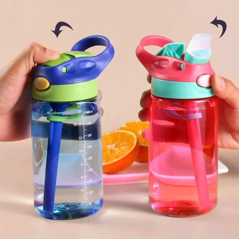 480 ml Wasserflasche mit Strohhalm für Kinder und Mädchen, tragbare Reiseflaschen für Fitnessstudio, Sport, Fitness, Sommer, kaltes Wasser, Safttrinkflasche