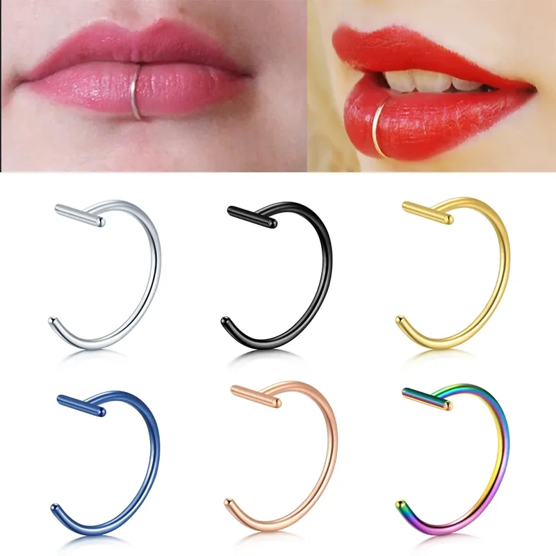 1PCS Gefälschte Piercing Lippen Ringe Nase Nasenloch Ring Septum Clip Auf Mund Ring Gefälschte Piercing Körper Clip Hoop