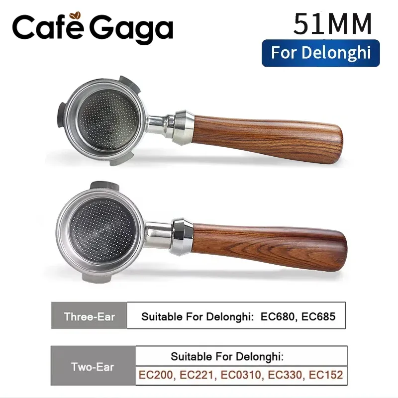 51 mm Kaffee-Siebträger ohne Boden für Delonghi ec680 685 mit Ersatzfilterkorb, nackter Siebträger, Espressomaschine