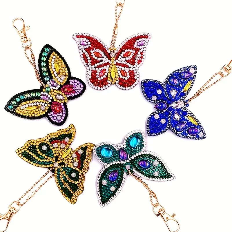5-teiliges Schlüsselanhänger-Set mit Diamantmalerei und Schmetterlingen, Weihnachtsgeschenk zum Valentinstag, Muttertag, Geburtstag