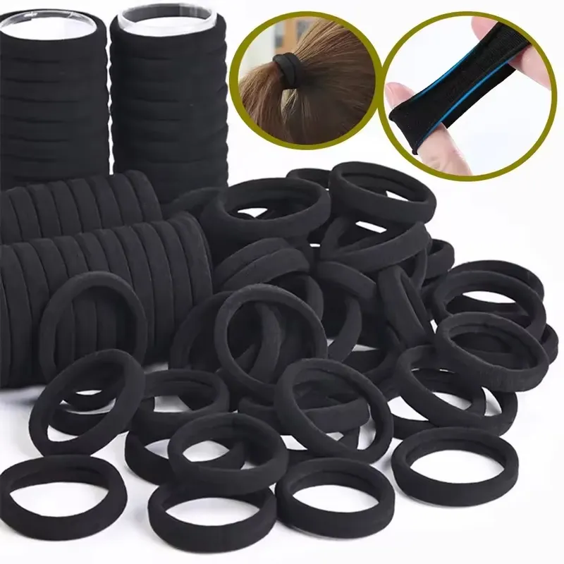50/100 Stück schwarze Haarbänder, hochelastisches Gummiband, Haargummis, Pferdeschwanzhalter, Scrunchies, Zubehör für Frauen und Mädchen