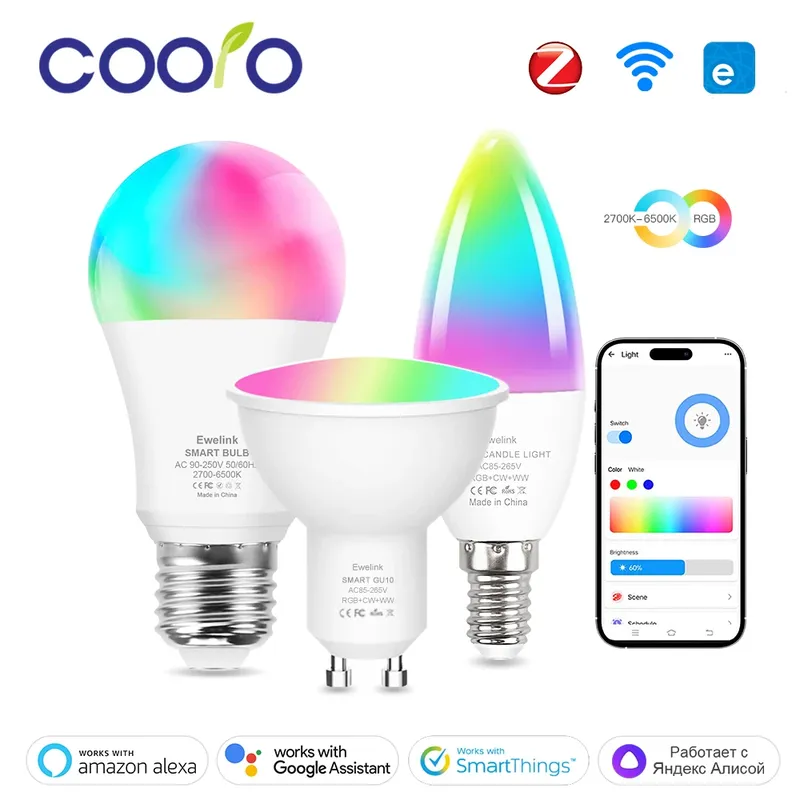 Smart WiFi Zigbee LED Glühbirne Dimmbar E27 E14 GU10 RGBCW 2700-6500K LED Kerze Lampe Für Ewelink APP Alexa Google Hause Yandex