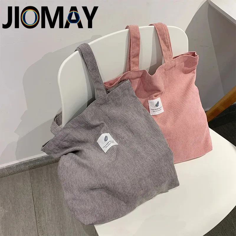 JIOMAY Cord-Tragetaschen für Damen, Umhängetasche, weiblich, weich, umweltfreundlich, Aufbewahrung, wiederverwendbar, Mädchen-Handtasche, Shopper-Tasche