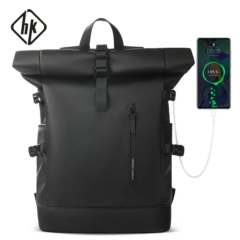 HK Erweiterbarer Reiserucksack für Herren, großes Fassungsvermögen, wasserdicht, 15,6-Zoll-Laptoptasche, Wanderrucksack, Fahrrad-Tagesrucksack mit USB-Anschluss
