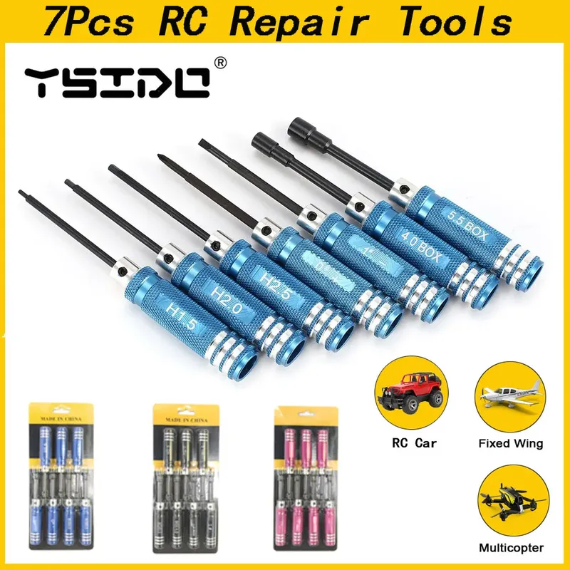 YSIDO 7-teiliges 1,5 2,0 2,5 mm Sechskant-Schraubendreher-Werkzeug-Mutternschlüssel-Set für Wltoys Traxxas Axial RC Hubschrauber Auto Flugzeug FPV Drohne