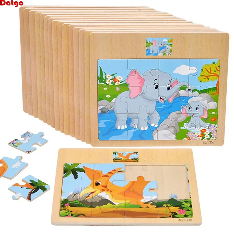 Heißer Verkauf 12/9 PCS Puzzles Holz Kinder Baby Holz Cartoon Fahrzeug Tiere Lernen Pädagogisches Spielzeug für Kinder Geschenk