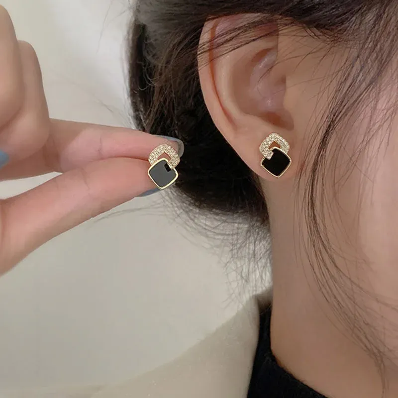 Koreanischen Stil Schwarz Zirkon Stud Ohrring Für Frauen Glänzenden Strass Quadratischen Geometrischen Ohrringe Mädchen Party Erklärung Schmuck Geschenke