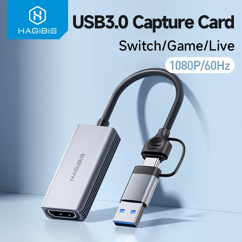 Hagibis USB 3.0 Video Capture Card HDMI-kompatibel zu USB/Typ-c Game Grabber Record ms2130 für Switch Xbox PS4/5 Live Broadcast