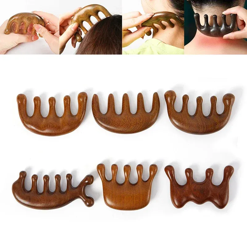 Holztherapie, Holzstruktur, Massagekamm, Kopf, Gesicht, Kopfhaut, Massagegerät, natürliches Gesicht, Sandelholz, breite Zahn, Schaben, Körpermassage