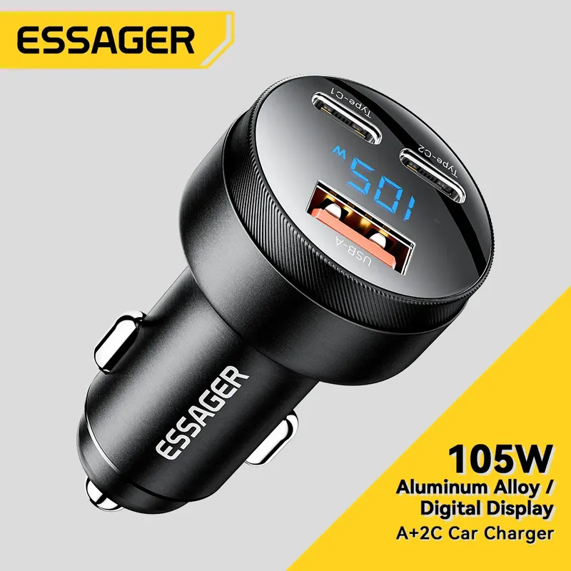 Essager 105 W Digitalanzeige Schnelles Autoladegerät für iPhone 15 14 pro MacBook USB A C Schnellladegerät für Huawei Xiaomi Samsung OPPO